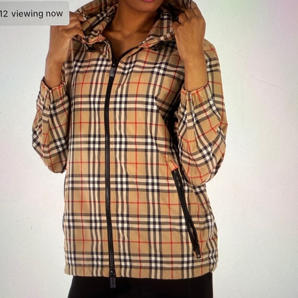 Like New Burberry Vintage Check Drawstring hoodedJacket